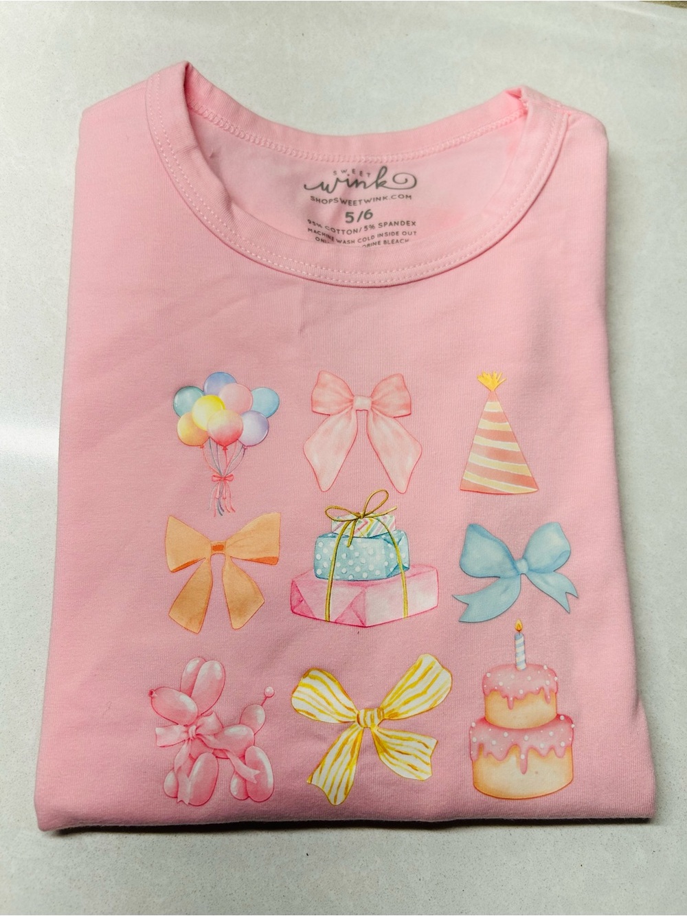 sweet wink Pink Long Sleeve Birthday Party Graphic Tee - 5/6 NEW